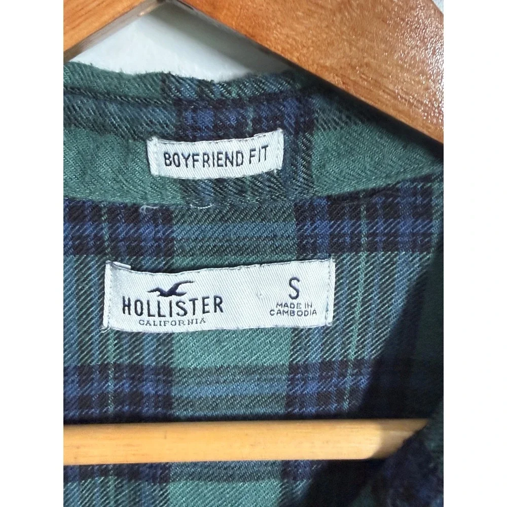 Hollister Womens Green Navy Blue Plaid Flannel Shirt Boyfriend Fit Small S